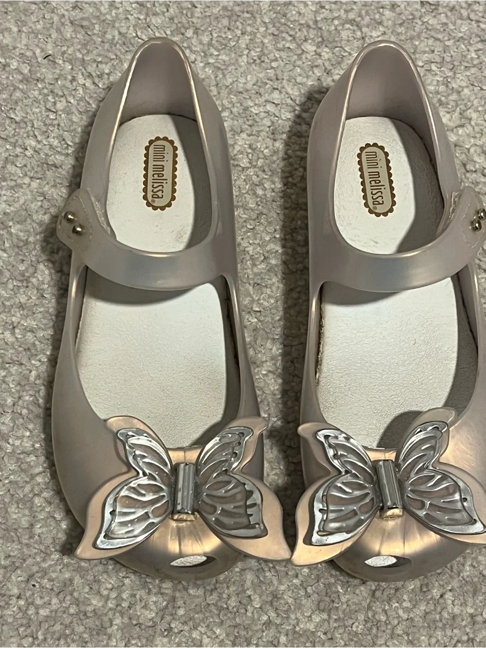 Mini Melissa Metallic Pearl Pink Butterfly Mary Jane Sandals